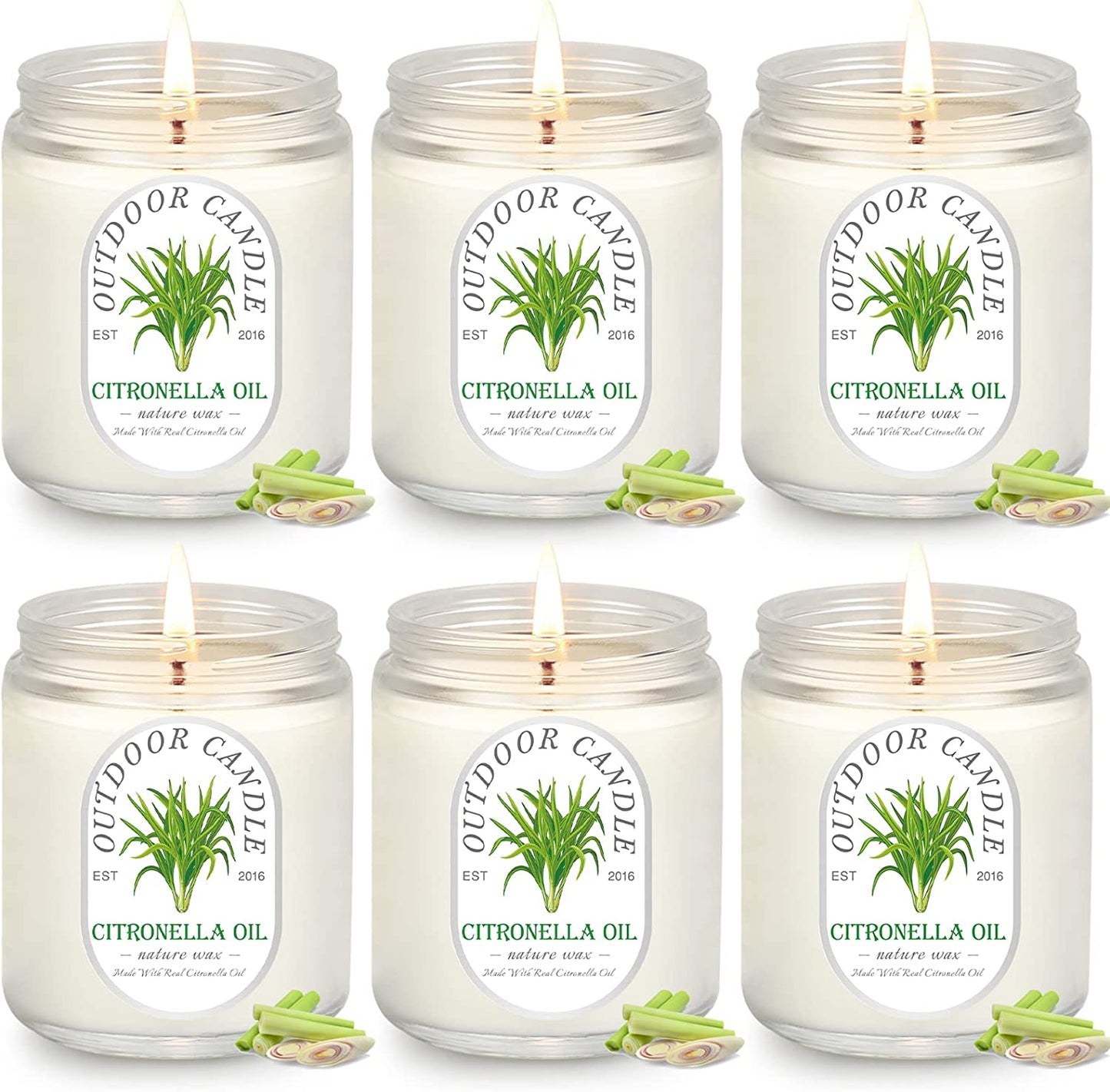 Citronella Candles Outdoor Indoor Large, 6 Pack 7.1 Oz Soy Wax 270 Hours Long Lasting Citronella Candles Sets for Home Garden Patio Balcony