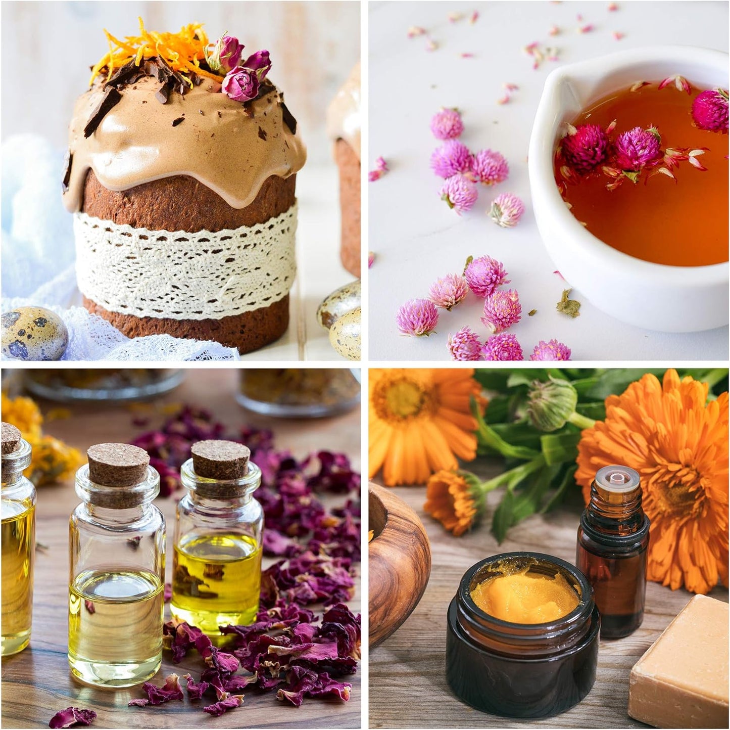 Dried Flowers, Natural Dried Flower Herbs Kit for Bath, Soap Making, Candle Making - 16 Bags Include Dried Lavender, Rose Petals, Jasmine Flower, Gomphrena Globosa (16 Bags)