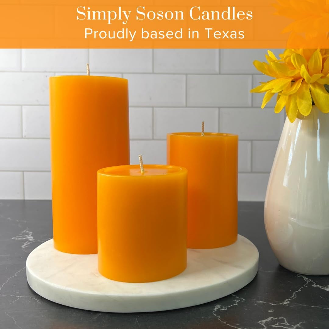 3X4 in Orange Pillar Candles - Set of 3 Fall Candles, Smooth Texture, Unscented, Dripless
