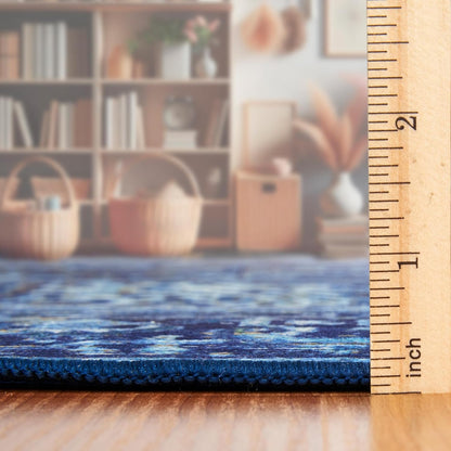 Realife Machine Washable Area Rug - Versatile Padded Low Pile Stain Resistant Design for Living Room, Bedroom, Bathroom, Kitchen, Entryway, and Office - Boho Vintage Traditional Style - Lyle - Blue 7'6" x 9'6