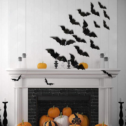 80Pcs 3D Bats Stickers, Halloween Party Supplies Waterproof Scary Bats Wall Decals DIY Home Window Decor, Removable Bats Stickers for Indoor Outdoor Halloween Wall Decorations