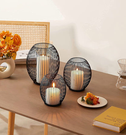 Outdoor Candle Holder Decor Set - Black Candle Holder - Candles Holders for Table Centerpiece - Hurricane Candles Holder for Pillar Candles Cage Candle Holders Black Wire Decorative
