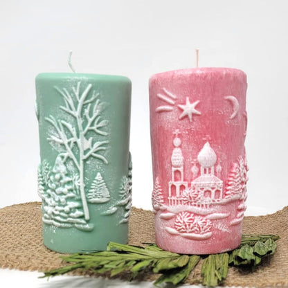 Christmas Scene Candle | Christmas Candle | Holiday Candle | Design Candle (Pink)
