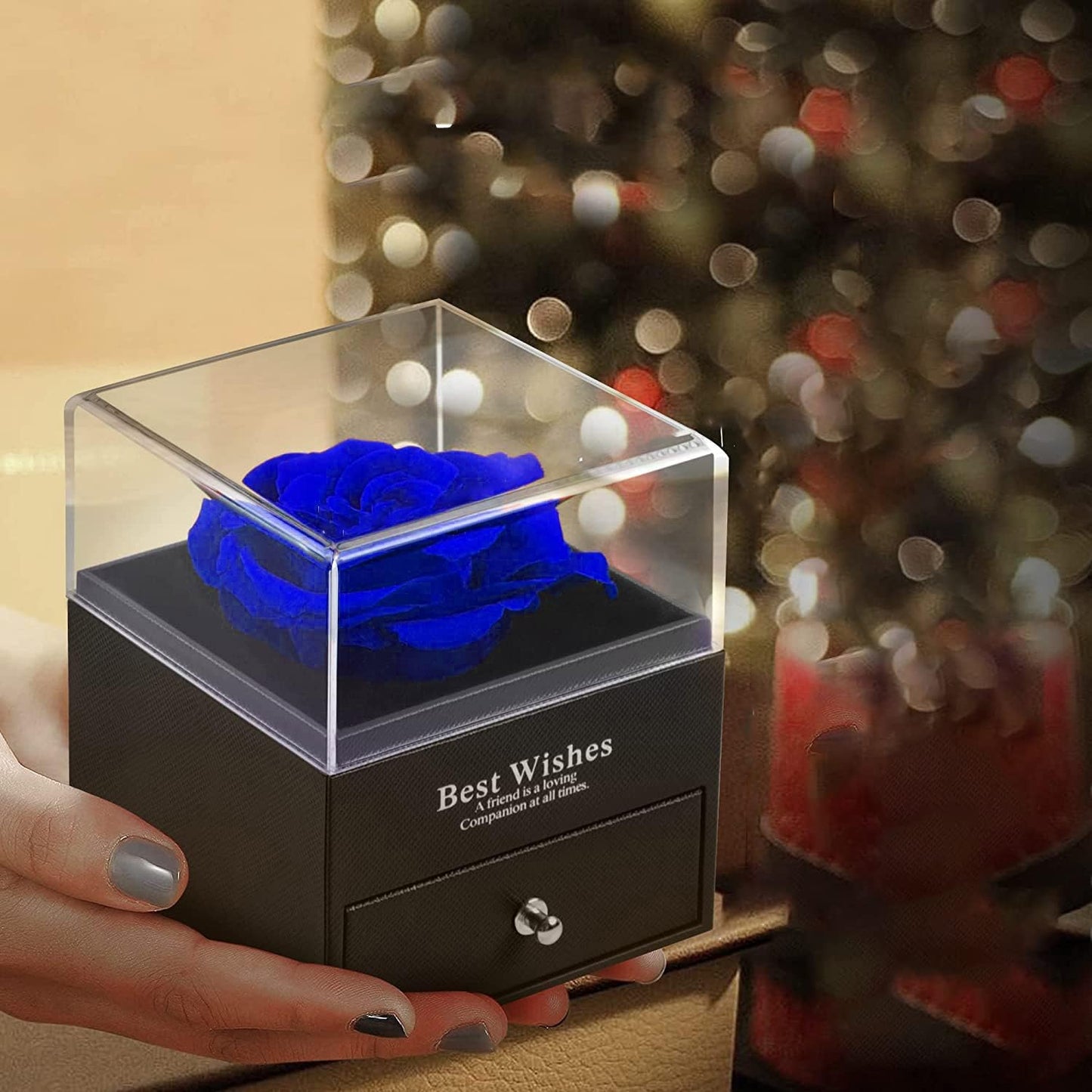 Blue Rose Gift Box with 925 Sterling Silver Women Necklace Inside,Forever Real Rose Jewelry Box with I Love You Necklace 100 Languages,Preserved Flower for Mothers Day Gifts, Enchanted Rose for Her.