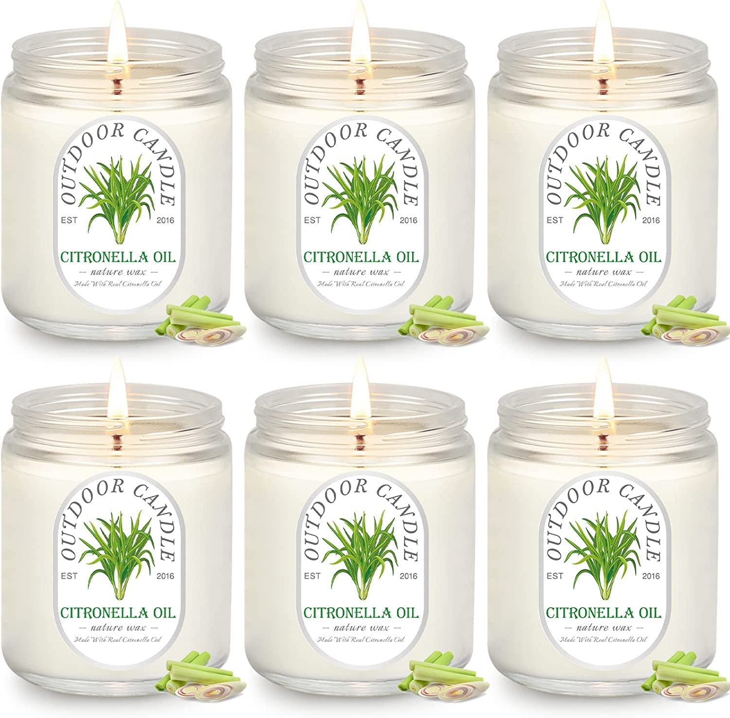 Citronella Candles Outdoor Indoor Large, 6 Pack 7.1 Oz Soy Wax 270 Hours Long Lasting Citronella Candles Sets for Home Garden Patio Balcony