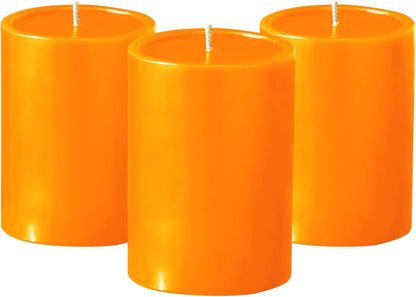 3X4 in Orange Pillar Candles - Set of 3 Fall Candles, Smooth Texture, Unscented, Dripless