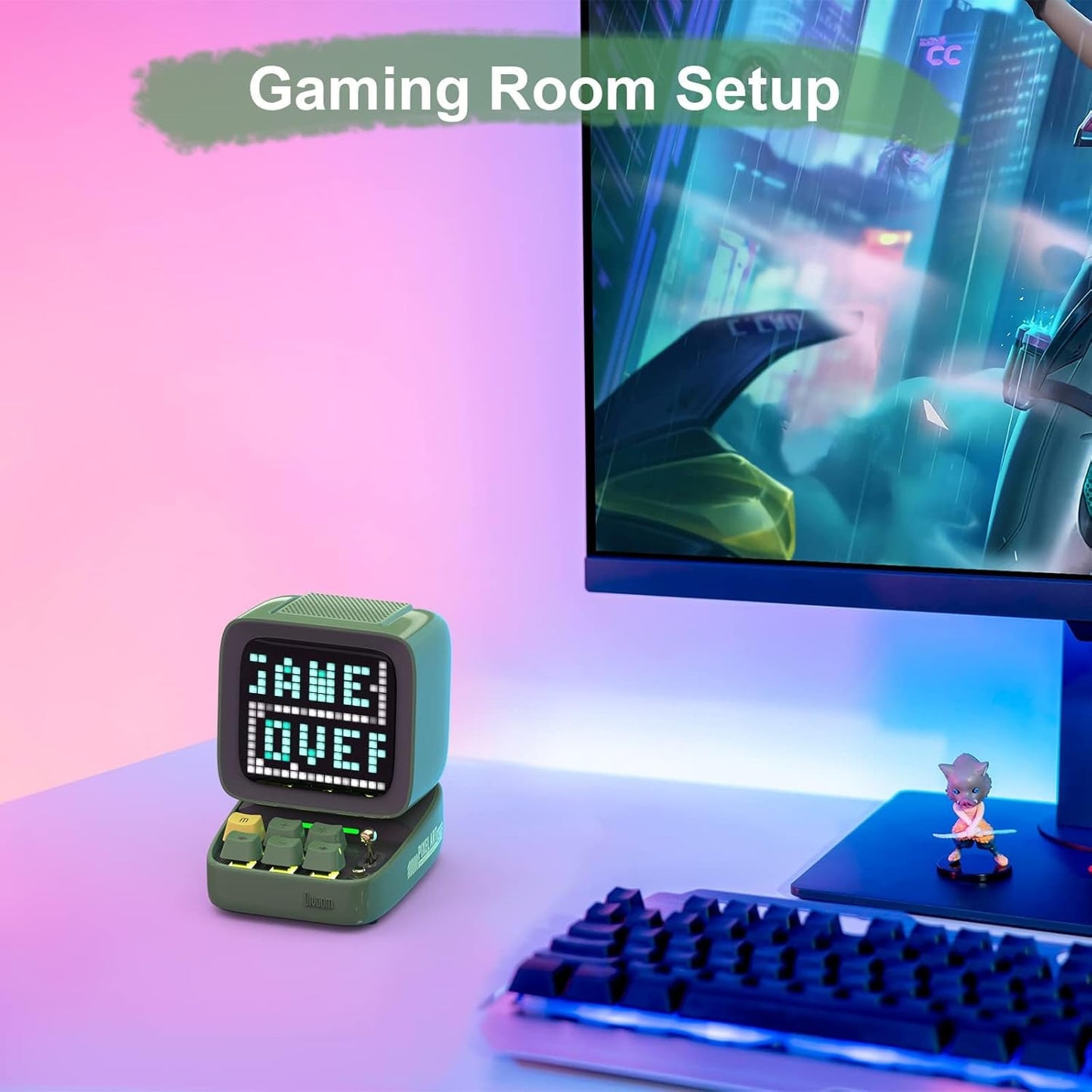 Ditoo Programmable Pixel Art Led-Bluetooth-Speaker Showing-Clock Emoji DIY Design for Home Wedding Party Decoration with Wireless App Control (Green)