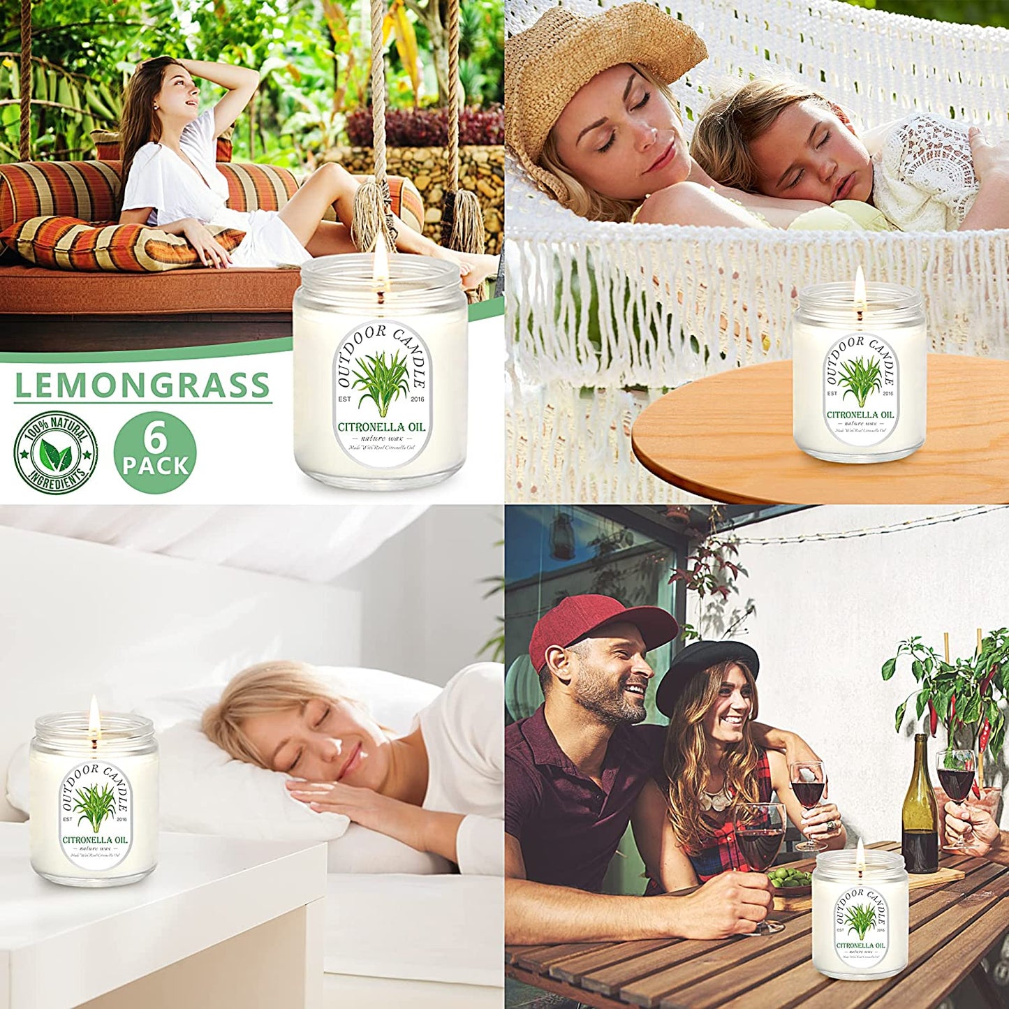 Citronella Candles Outdoor Indoor Large, 6 Pack 7.1 Oz Soy Wax 270 Hours Long Lasting Citronella Candles Sets for Home Garden Patio Balcony