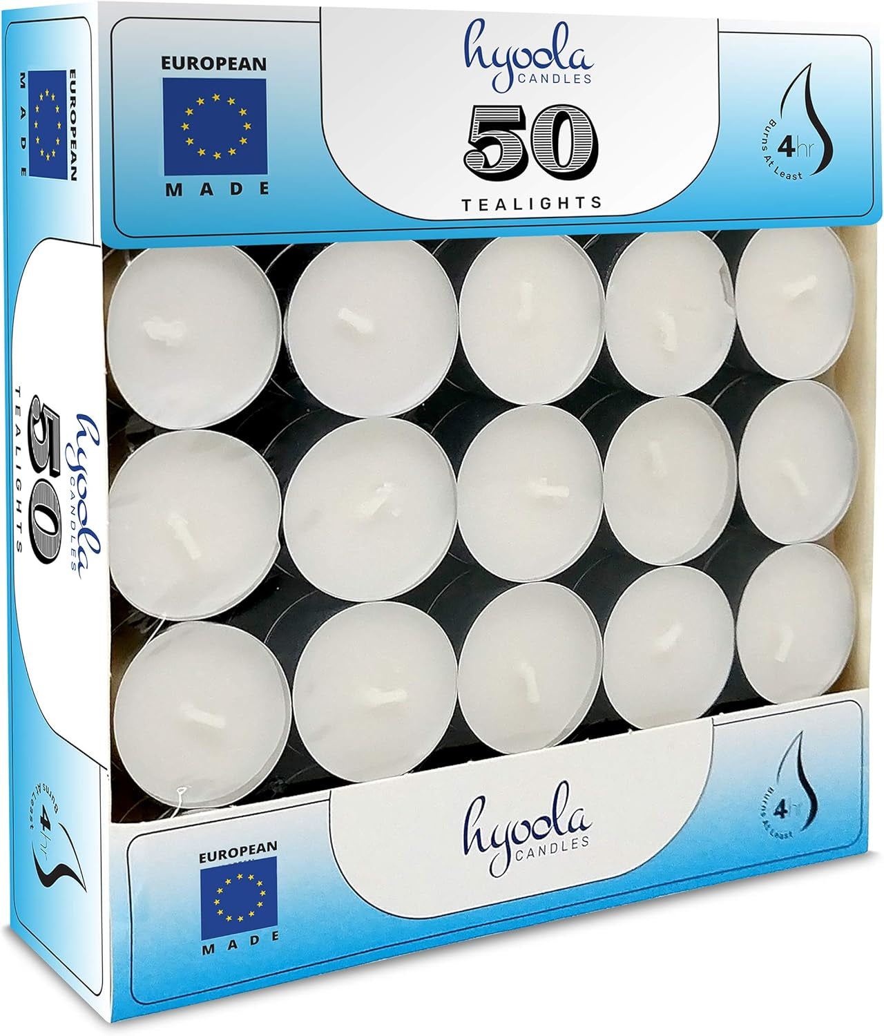 Tea Lights Candles - 50 Bulk Candles Pack - Natural Palm Oil Tea Light - European Quality White Unscented Tealight Candles - 4 Hour Burn Time