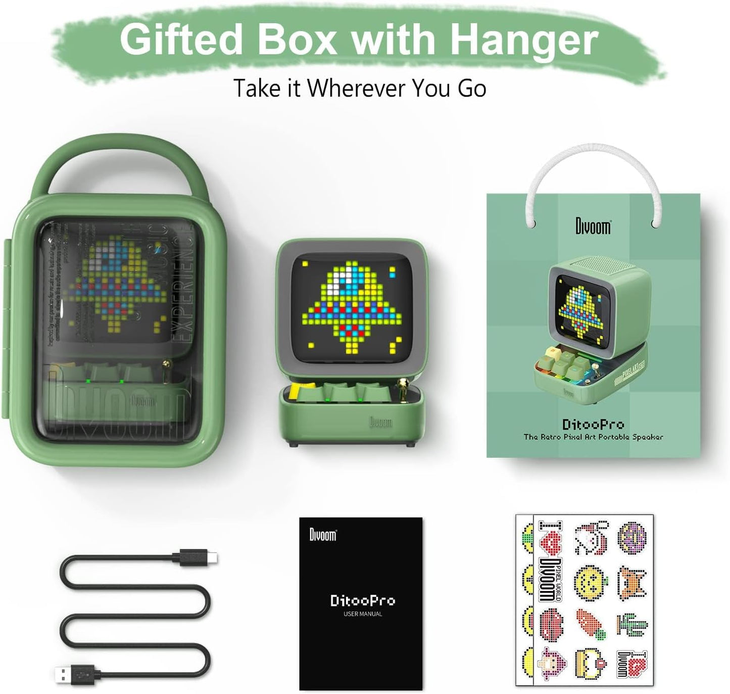 Ditoo Programmable Pixel Art Led-Bluetooth-Speaker Showing-Clock Emoji DIY Design for Home Wedding Party Decoration with Wireless App Control (Green)