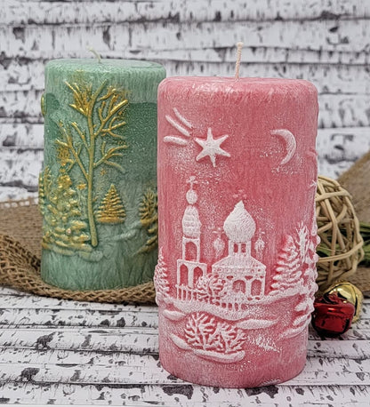 Christmas Scene Candle | Christmas Candle | Holiday Candle | Design Candle (Pink)