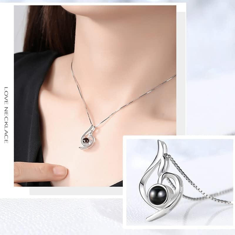 Blue Rose Gift Box with 925 Sterling Silver Women Necklace Inside,Forever Real Rose Jewelry Box with I Love You Necklace 100 Languages,Preserved Flower for Mothers Day Gifts, Enchanted Rose for Her.