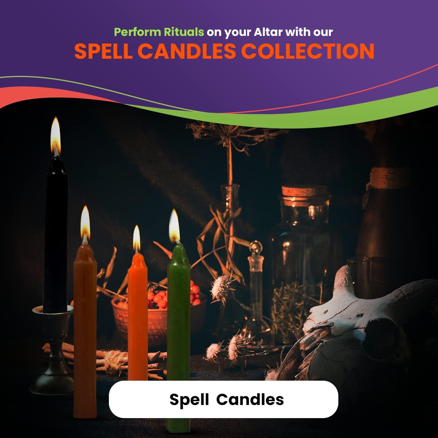 Spell Candles 48 Pack 4" Tall X 1/2" Dia, 12 Colors 4 Mini Candles Black, White, Green, Red, Yellow, Orange, Blue, Brown, Pink, Purple, Grey, Non-Metallic Gold, and Candle Spell E-Book