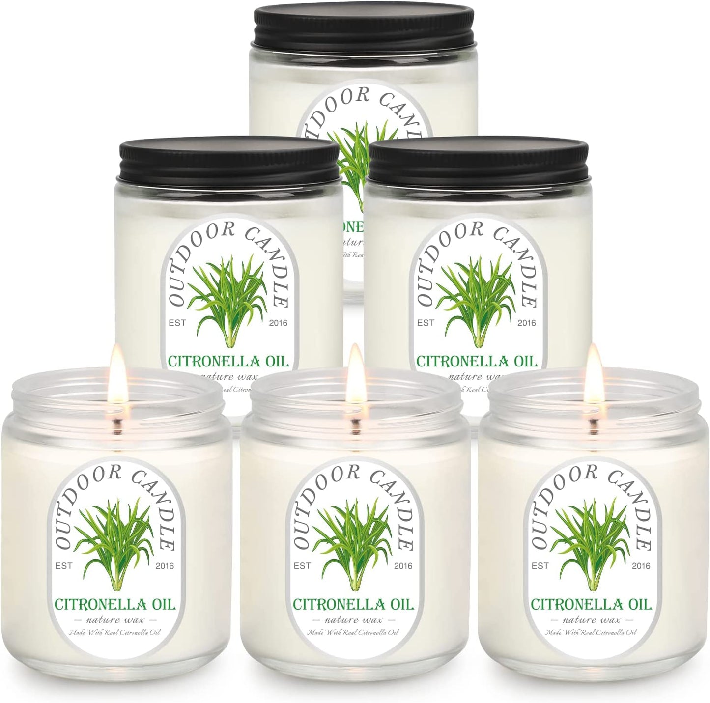 Citronella Candles Outdoor Indoor Large, 6 Pack 7.1 Oz Soy Wax 270 Hours Long Lasting Citronella Candles Sets for Home Garden Patio Balcony