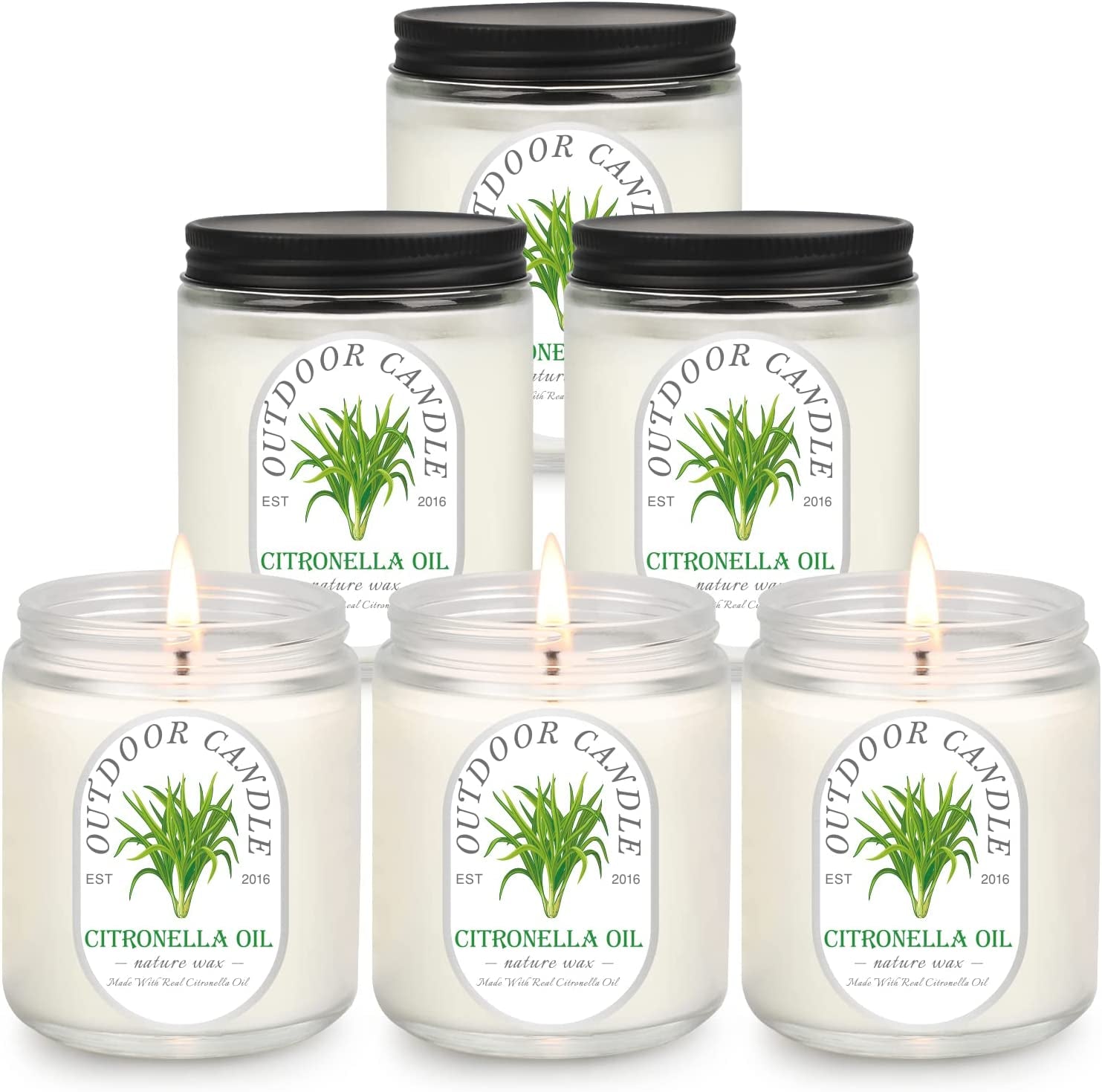 Citronella Candles Outdoor Indoor Large, 6 Pack 7.1 Oz Soy Wax 270 Hours Long Lasting Citronella Candles Sets for Home Garden Patio Balcony