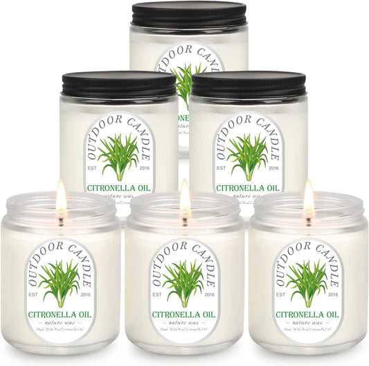 Citronella Candles Outdoor Indoor Large, 6 Pack 7.1 Oz Soy Wax 270 Hours Long Lasting Citronella Candles Sets for Home Garden Patio Balcony