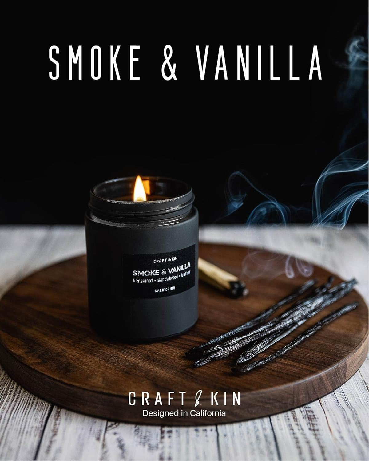Premium Smoke & Vanilla Candle | Black Spring Scented Candles for Men | Long Lasting with 45 Hour Burn Time, 7.6Oz | Made with Soy | Aromatherapy at Home | Gifts for Men