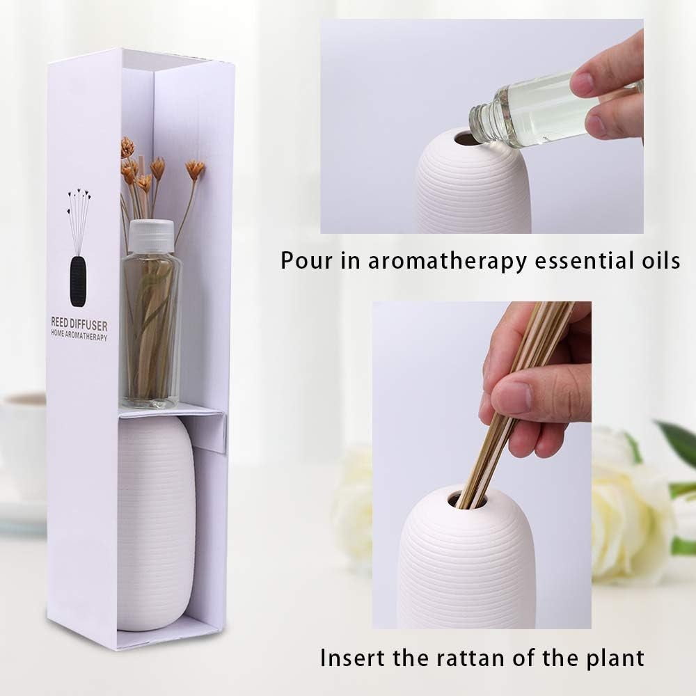Reed Diffuser, Reed Diffuser Set, Oil Diffuser & Reed Diffuser Sticks, Jasmine Scent Reed Oil Diffuser Set, Preserved Real Flower Stress Relief Sandalwood Diffuser with Incense Sticks