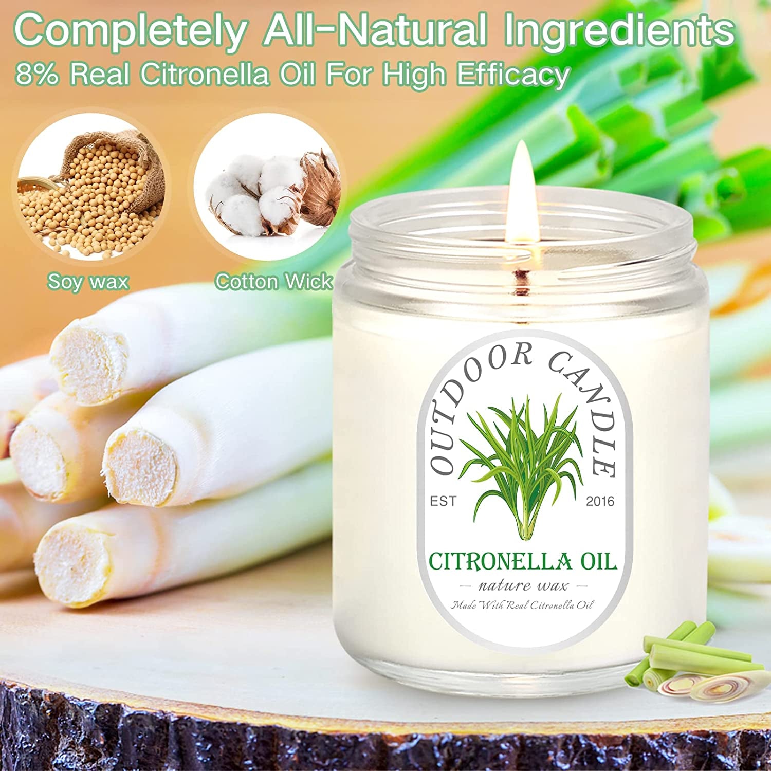 Citronella Candles Outdoor Indoor Large, 6 Pack 7.1 Oz Soy Wax 270 Hours Long Lasting Citronella Candles Sets for Home Garden Patio Balcony