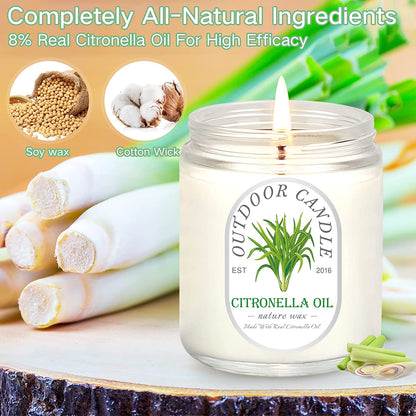 Citronella Candles Outdoor Indoor Large, 6 Pack 7.1 Oz Soy Wax 270 Hours Long Lasting Citronella Candles Sets for Home Garden Patio Balcony