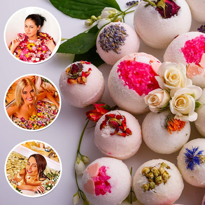 Dried Flowers, Natural Dried Flower Herbs Kit for Bath, Soap Making, Candle Making - 16 Bags Include Dried Lavender, Rose Petals, Jasmine Flower, Gomphrena Globosa (16 Bags)