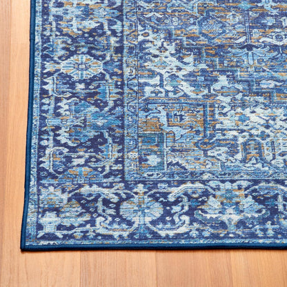 Realife Machine Washable Area Rug - Versatile Padded Low Pile Stain Resistant Design for Living Room, Bedroom, Bathroom, Kitchen, Entryway, and Office - Boho Vintage Traditional Style - Lyle - Blue 7'6" x 9'6