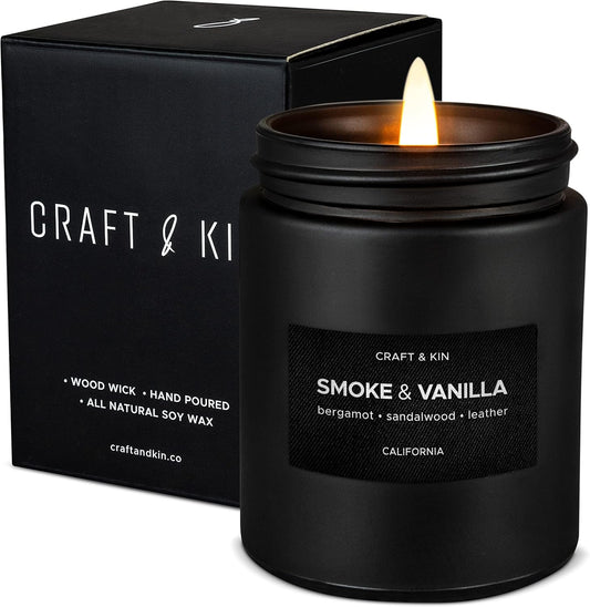 Premium Smoke & Vanilla Candle | Black Spring Scented Candles for Men | Long Lasting with 45 Hour Burn Time, 7.6Oz | Made with Soy | Aromatherapy at Home | Gifts for Men