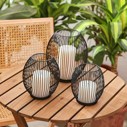 Outdoor Candle Holder Decor Set - Black Candle Holder - Candles Holders for Table Centerpiece - Hurricane Candles Holder for Pillar Candles Cage Candle Holders Black Wire Decorative
