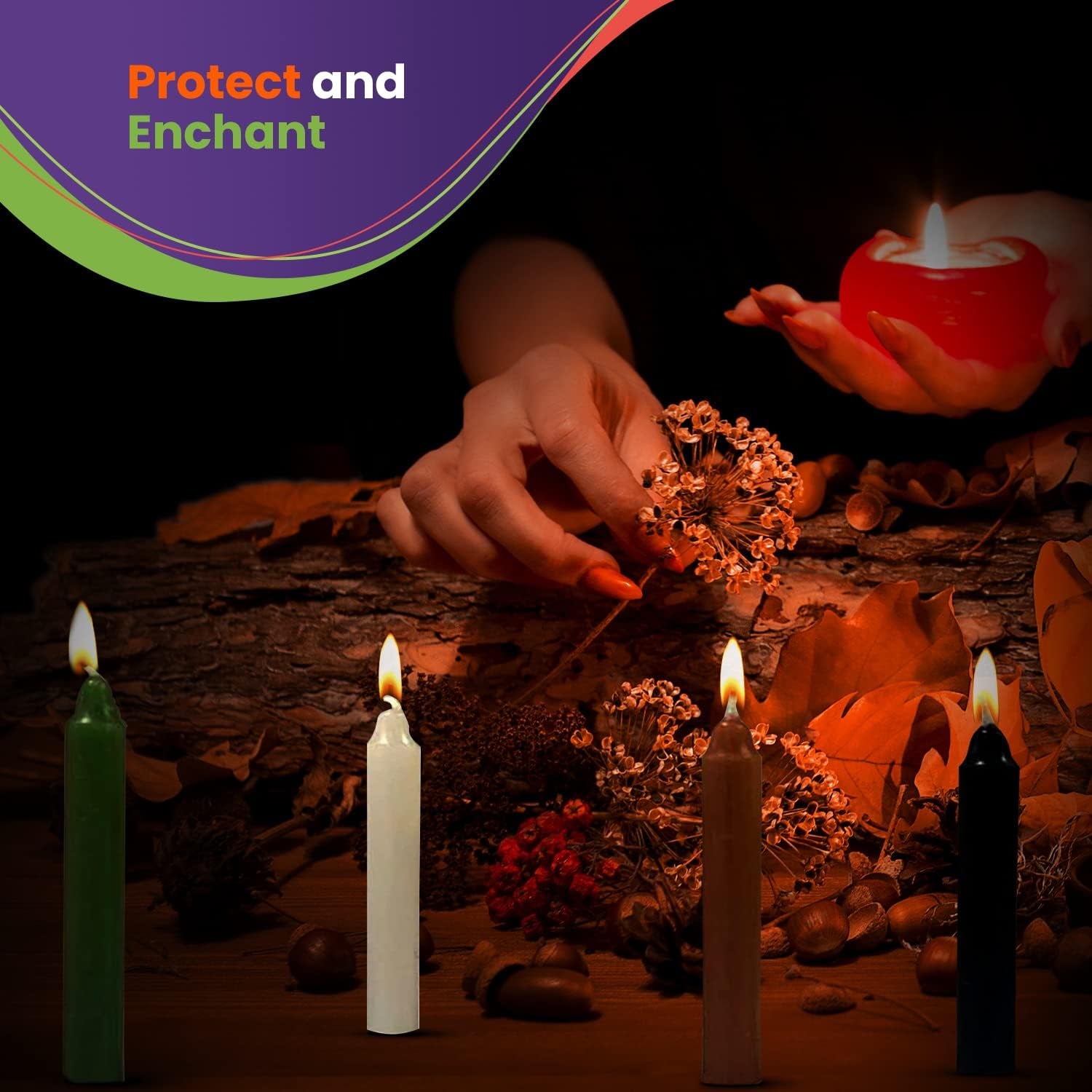 Spell Candles 48 Pack 4" Tall X 1/2" Dia, 12 Colors 4 Mini Candles Black, White, Green, Red, Yellow, Orange, Blue, Brown, Pink, Purple, Grey, Non-Metallic Gold, and Candle Spell E-Book