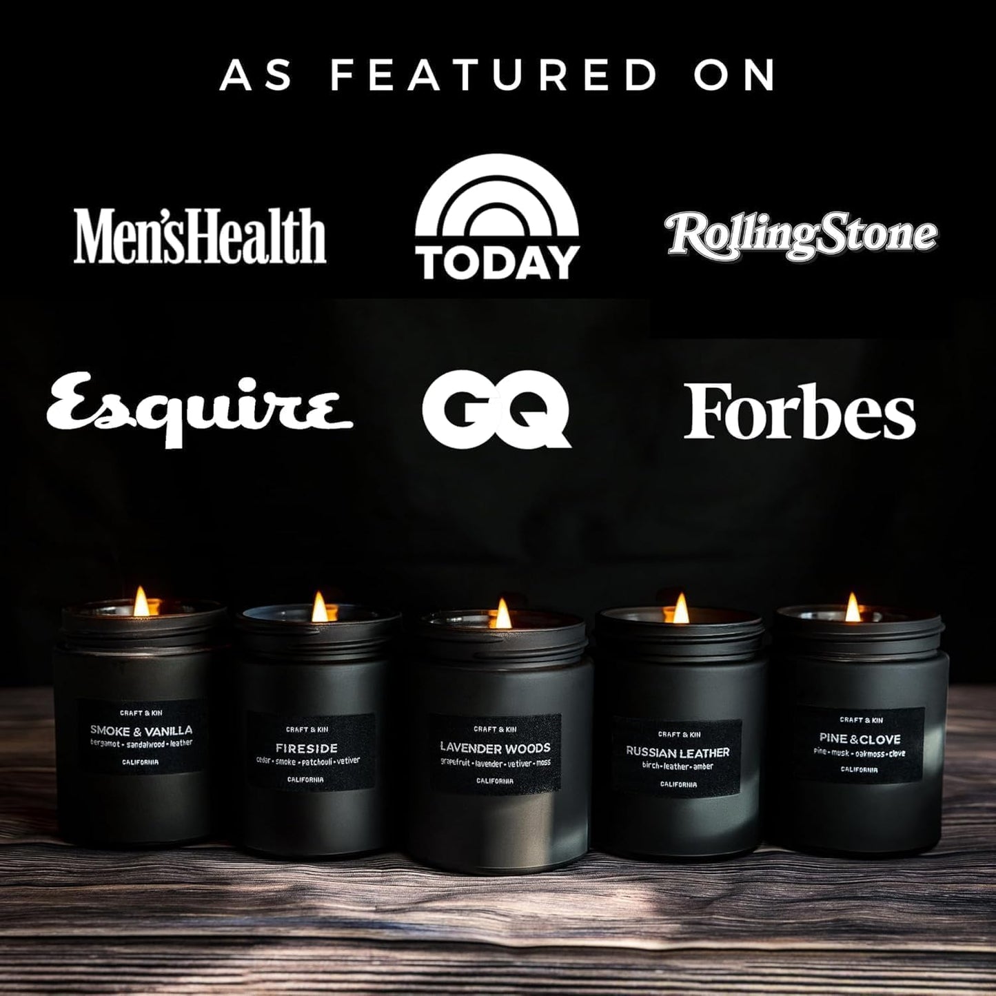 Premium Smoke & Vanilla Candle | Black Spring Scented Candles for Men | Long Lasting with 45 Hour Burn Time, 7.6Oz | Made with Soy | Aromatherapy at Home | Gifts for Men