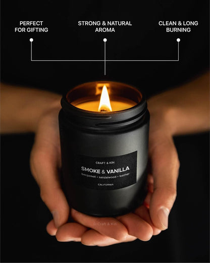 Premium Smoke & Vanilla Candle | Black Spring Scented Candles for Men | Long Lasting with 45 Hour Burn Time, 7.6Oz | Made with Soy | Aromatherapy at Home | Gifts for Men