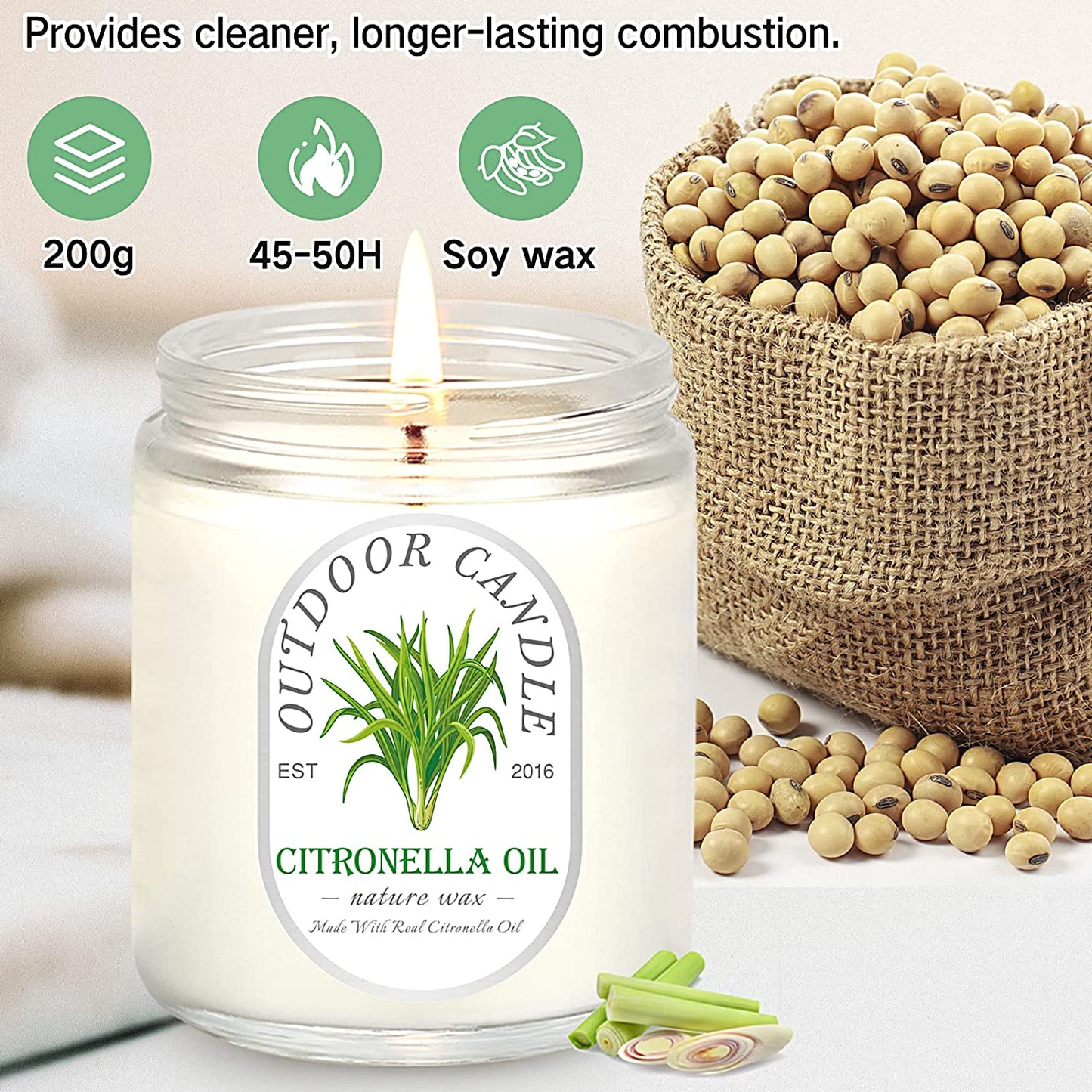 Citronella Candles Outdoor Indoor Large, 6 Pack 7.1 Oz Soy Wax 270 Hours Long Lasting Citronella Candles Sets for Home Garden Patio Balcony