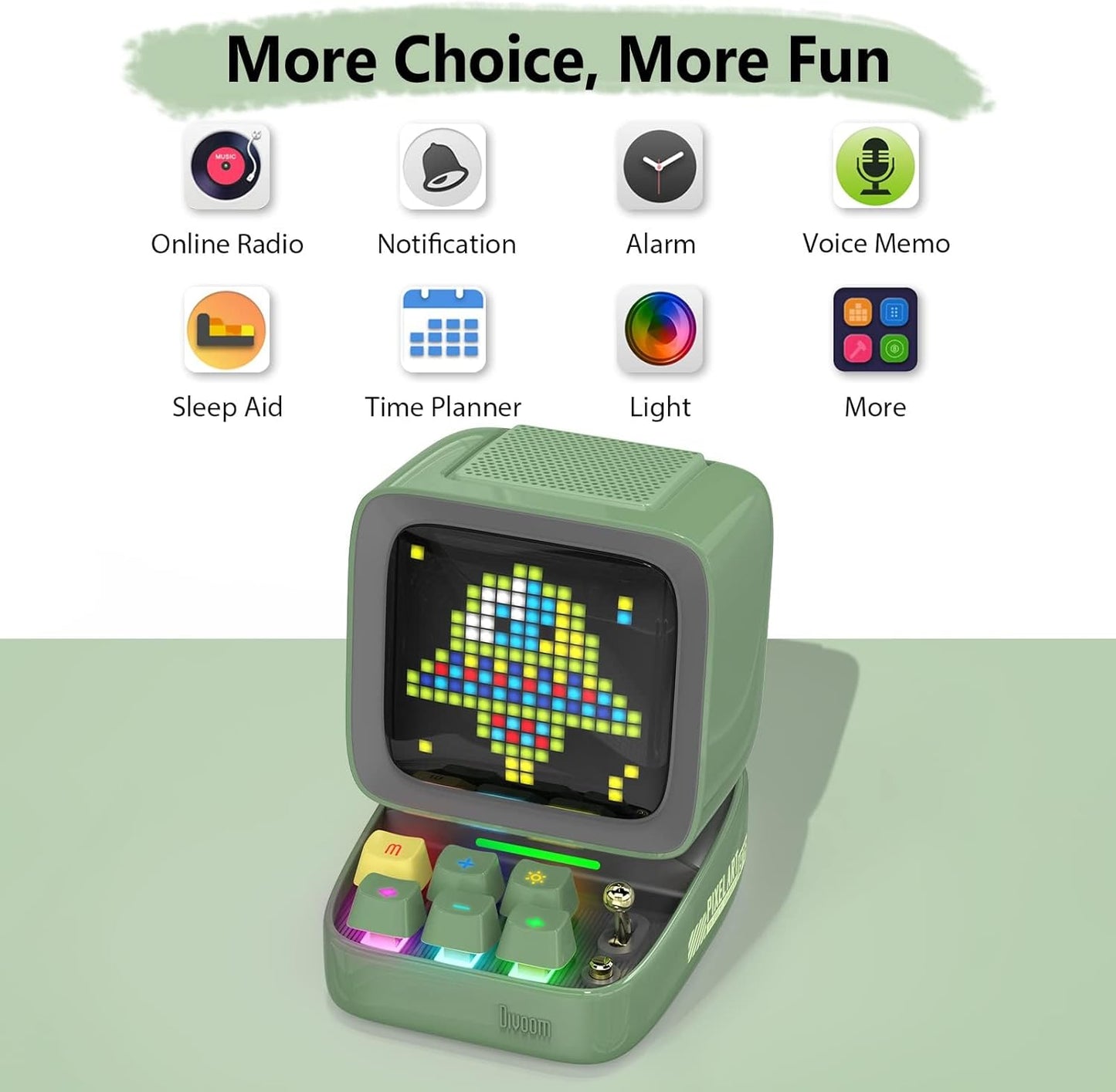 Ditoo Programmable Pixel Art Led-Bluetooth-Speaker Showing-Clock Emoji DIY Design for Home Wedding Party Decoration with Wireless App Control (Green)