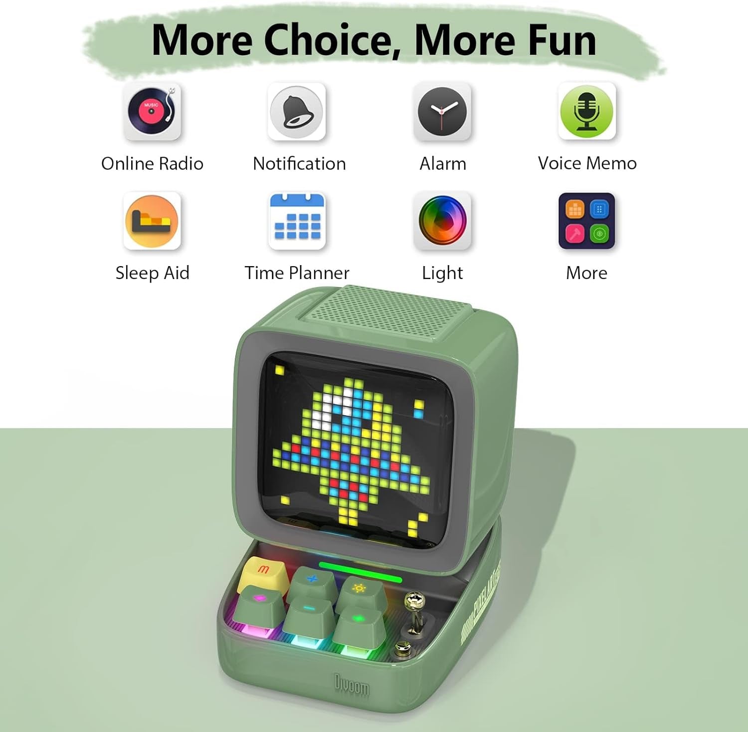 Ditoo Programmable Pixel Art Led-Bluetooth-Speaker Showing-Clock Emoji DIY Design for Home Wedding Party Decoration with Wireless App Control (Green)
