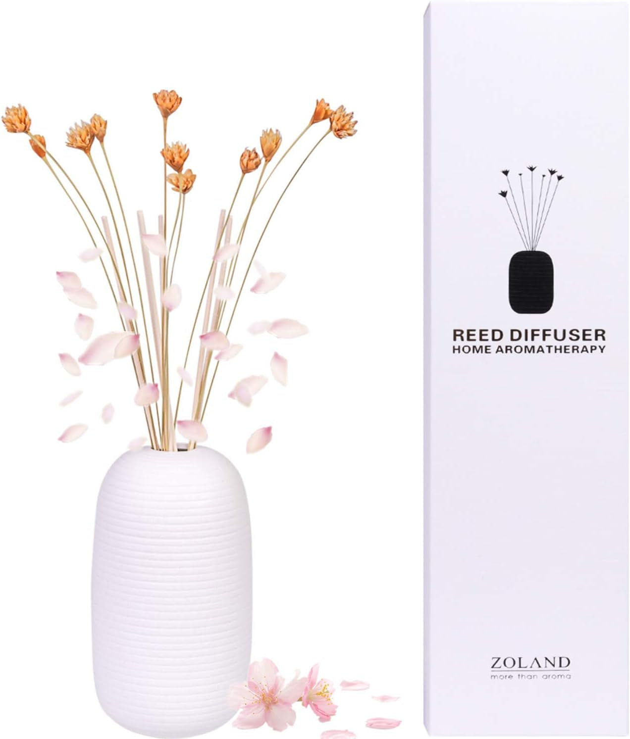 Reed Diffuser, Reed Diffuser Set, Oil Diffuser & Reed Diffuser Sticks, Jasmine Scent Reed Oil Diffuser Set, Preserved Real Flower Stress Relief Sandalwood Diffuser with Incense Sticks