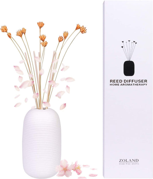Reed Diffuser, Reed Diffuser Set, Oil Diffuser & Reed Diffuser Sticks, Jasmine Scent Reed Oil Diffuser Set, Preserved Real Flower Stress Relief Sandalwood Diffuser with Incense Sticks